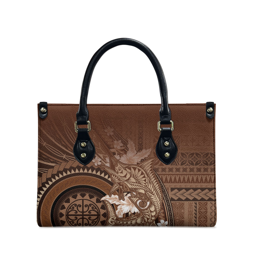 Samoa Tatau Marlin Leather Bag With Siapo Motifs Brown