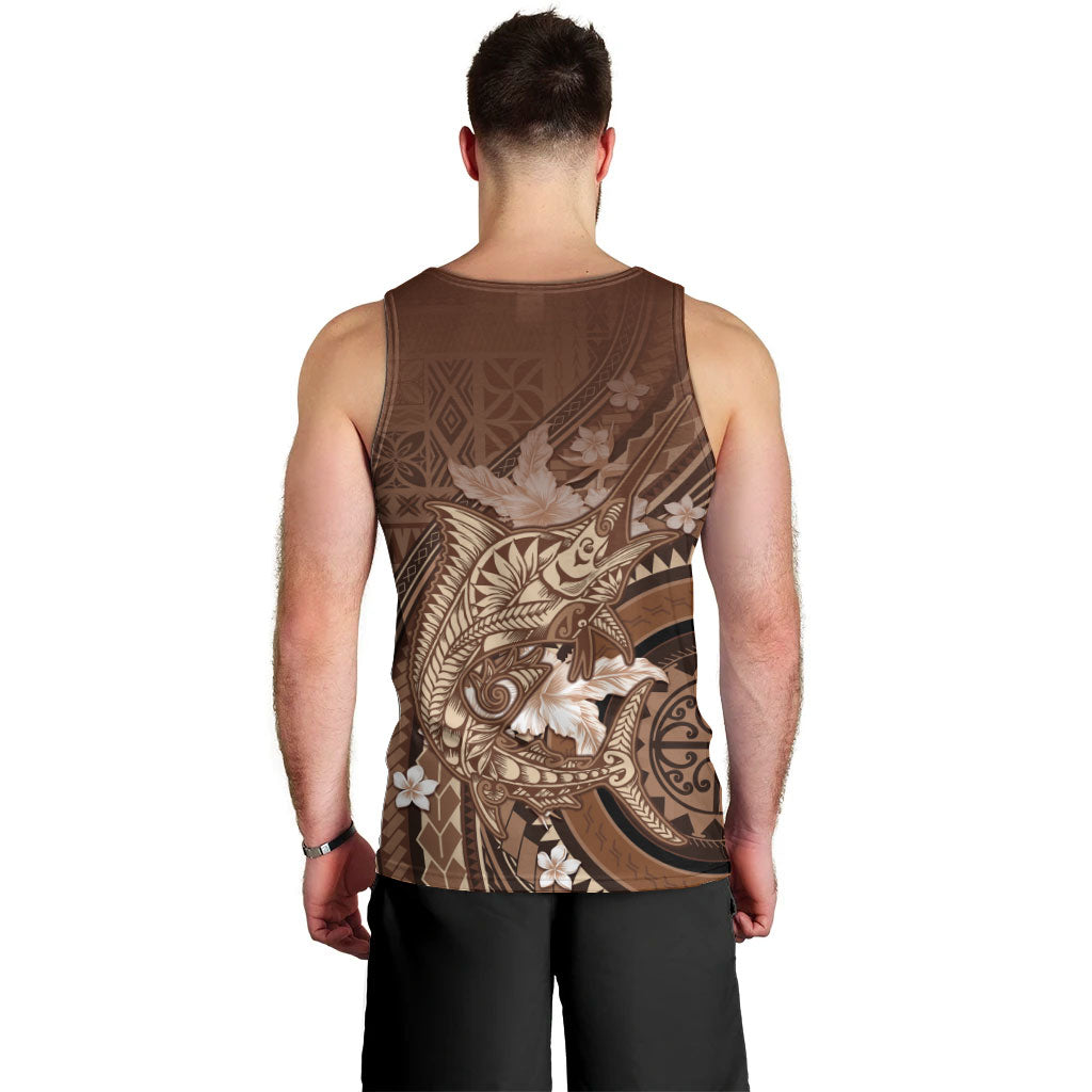 Samoa Tatau Marlin Men Tank Top With Siapo Motifs Brown