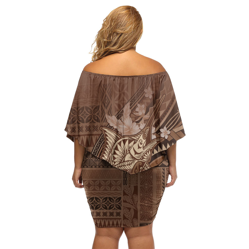 Samoa Tatau Marlin Off Shoulder Short Dress With Siapo Motifs Brown