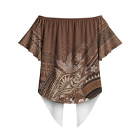 Samoa Tatau Marlin Off Shoulder Wrap Waist Top With Siapo Motifs Brown LT05 - Polynesian Pride