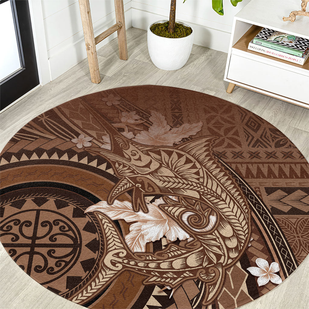 Samoa Tatau Marlin Round Carpet With Siapo Motifs Brown