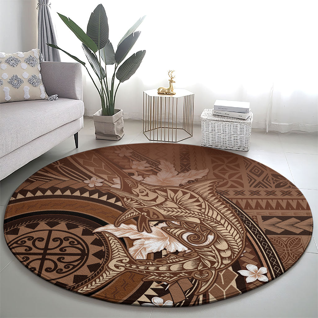 Samoa Tatau Marlin Round Carpet With Siapo Motifs Brown