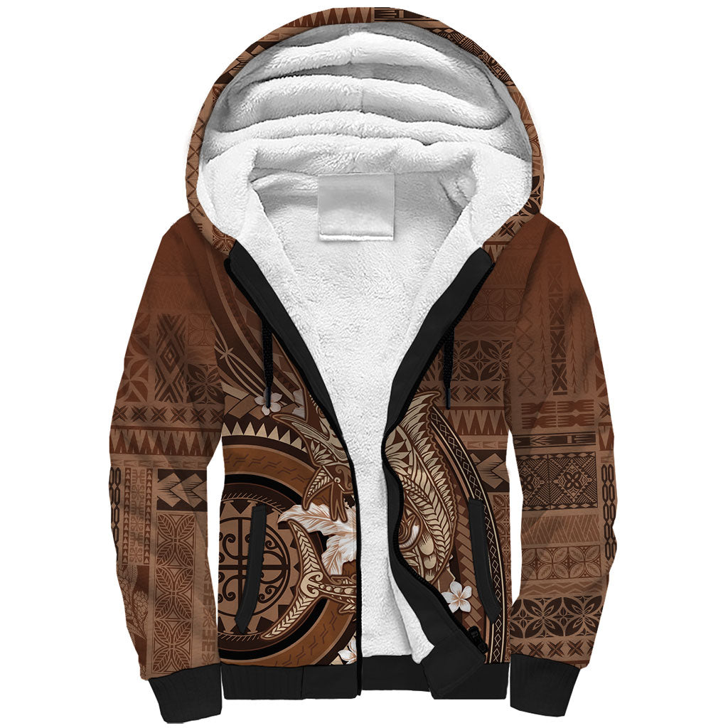 Samoa Tatau Marlin Sherpa Hoodie With Siapo Motifs Brown