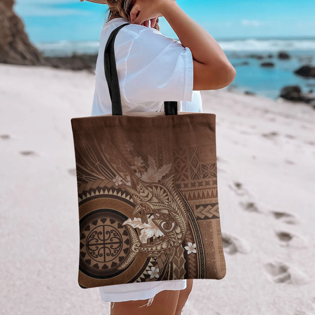 Samoa Tatau Marlin Tote Bag With Siapo Motifs Brown
