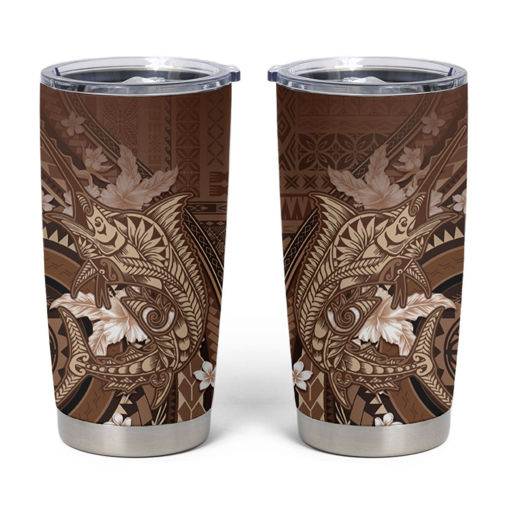 Samoa Tatau Marlin Tumbler Cup With Siapo Motifs Brown