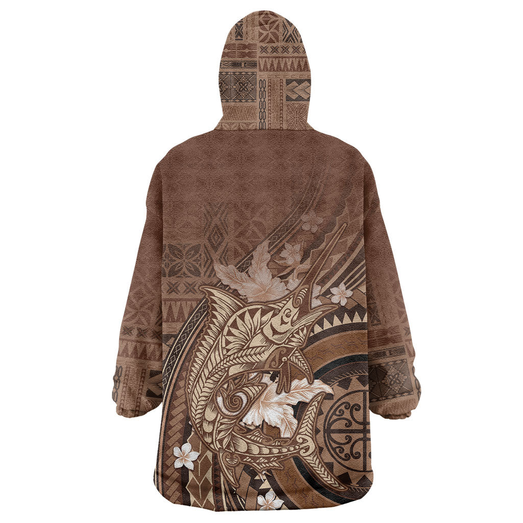 Samoa Tatau Marlin Wearable Blanket Hoodie With Siapo Motifs Brown