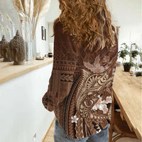Samoa Tatau Marlin Women Casual Shirt With Siapo Motifs Brown LT05 - Polynesian Pride
