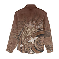 Samoa Tatau Marlin Women Casual Shirt With Siapo Motifs Brown LT05 - Polynesian Pride