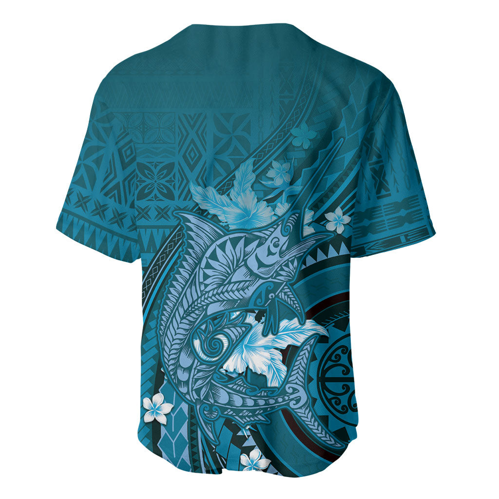 Samoa Tatau Marlin Baseball Jersey With Siapo Motifs Teal