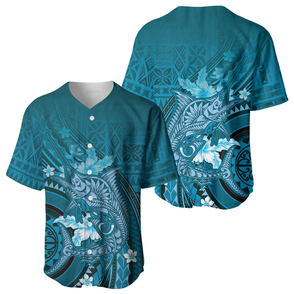 Samoa Tatau Marlin Baseball Jersey With Siapo Motifs Teal