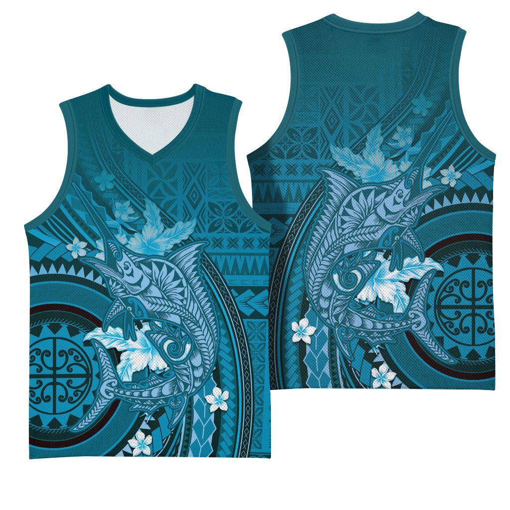 Samoa Tatau Marlin Basketball Jersey With Siapo Motifs Teal