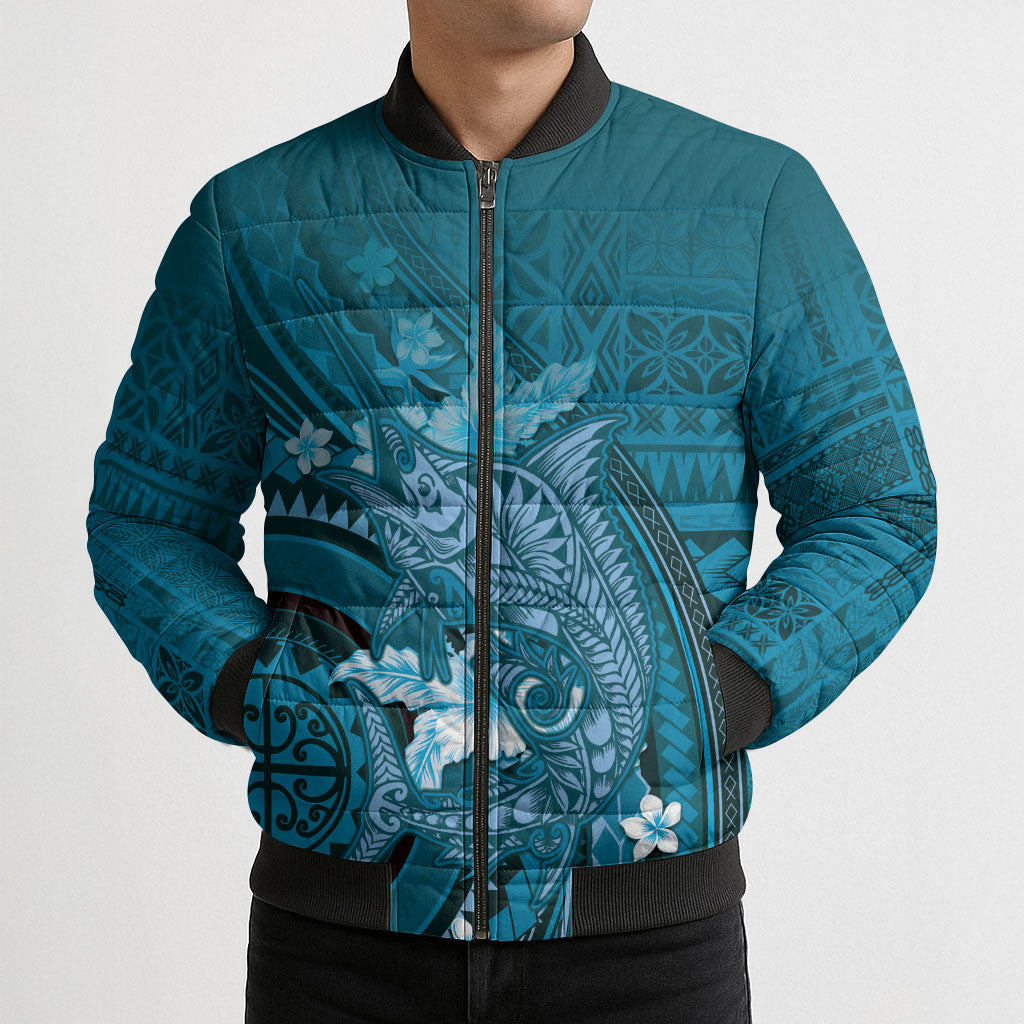 Samoa Tatau Marlin Bomber Puffer Jacket With Siapo Motifs Teal