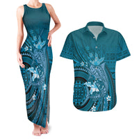 Samoa Tatau Marlin Couples Matching Tank Maxi Dress and Hawaiian Shirt With Siapo Motifs Teal LT05 Teal - Polynesian Pride