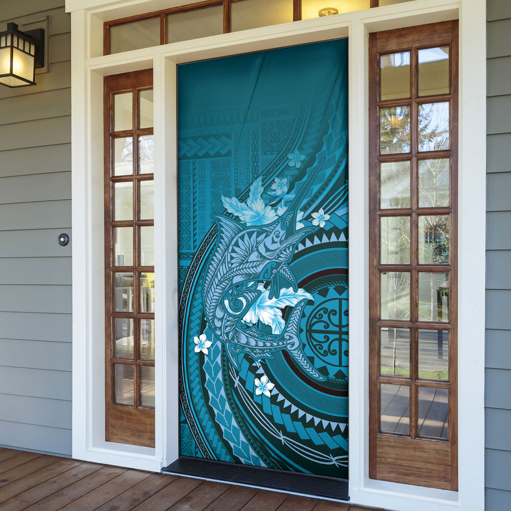 Samoa Tatau Marlin Door Cover With Siapo Motifs Teal LT05 - Polynesian Pride