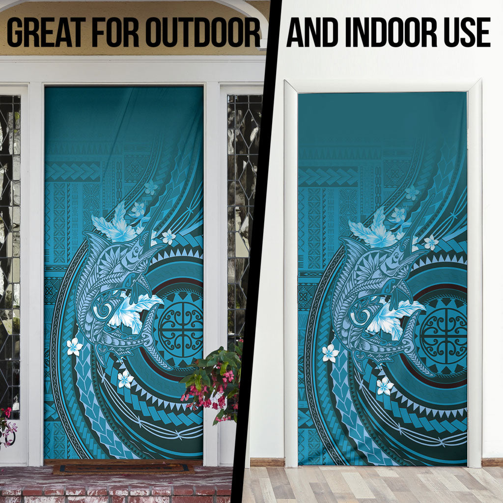 Samoa Tatau Marlin Door Cover With Siapo Motifs Teal LT05 - Polynesian Pride