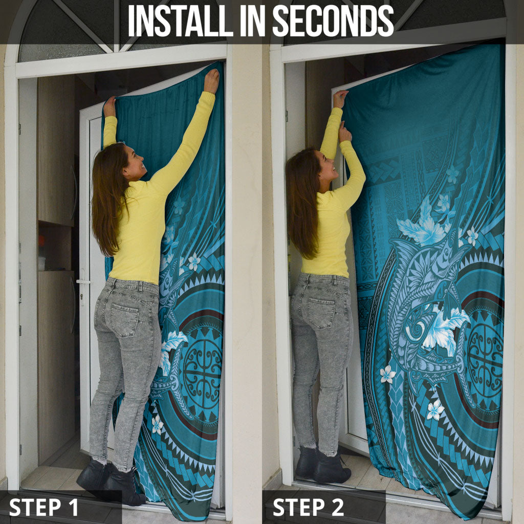 Samoa Tatau Marlin Door Cover With Siapo Motifs Teal LT05 - Polynesian Pride