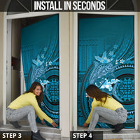 Samoa Tatau Marlin Door Cover With Siapo Motifs Teal LT05 - Polynesian Pride