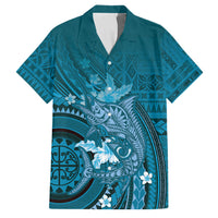 Samoa Tatau Marlin Family Matching Mermaid Dress and Hawaiian Shirt With Siapo Motifs Teal LT05 Dad's Shirt - Short Sleeve Teal - Polynesian Pride