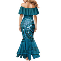 Samoa Tatau Marlin Family Matching Mermaid Dress and Hawaiian Shirt With Siapo Motifs Teal LT05 - Polynesian Pride