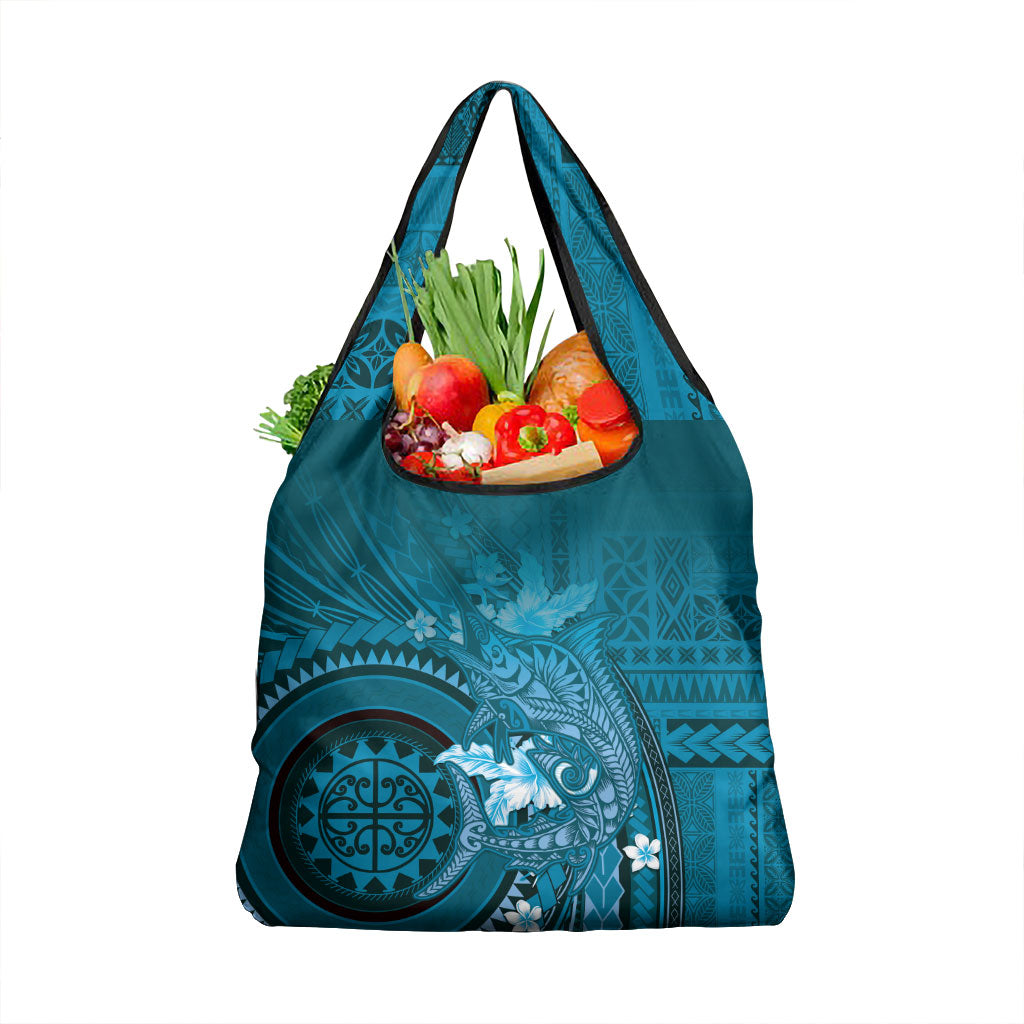 Samoa Tatau Marlin Grocery Bag With Siapo Motifs Teal