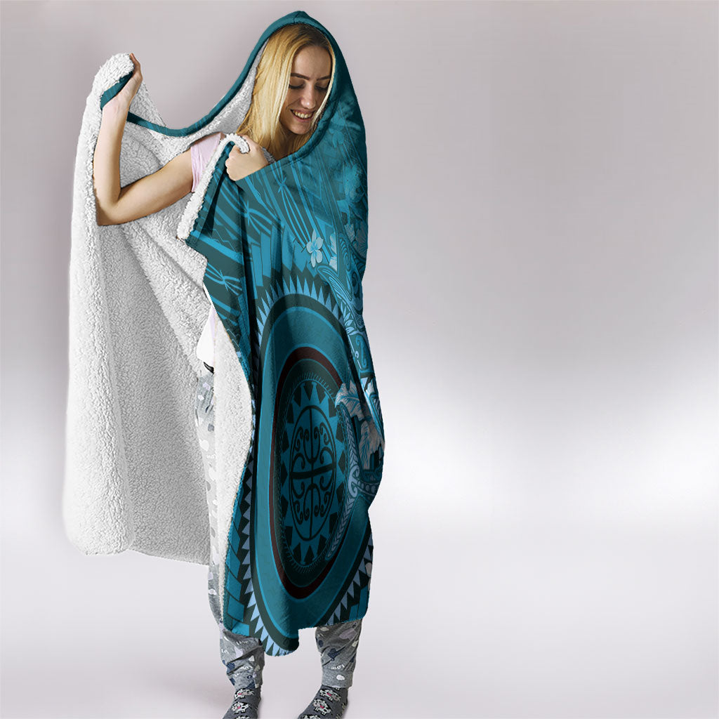 Samoa Tatau Marlin Hooded Blanket With Siapo Motifs Teal