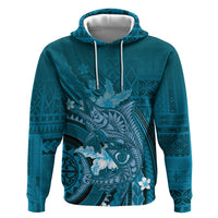 Samoa Tatau Marlin Hoodie With Siapo Motifs Teal LT05 Pullover Hoodie Teal - Polynesian Pride