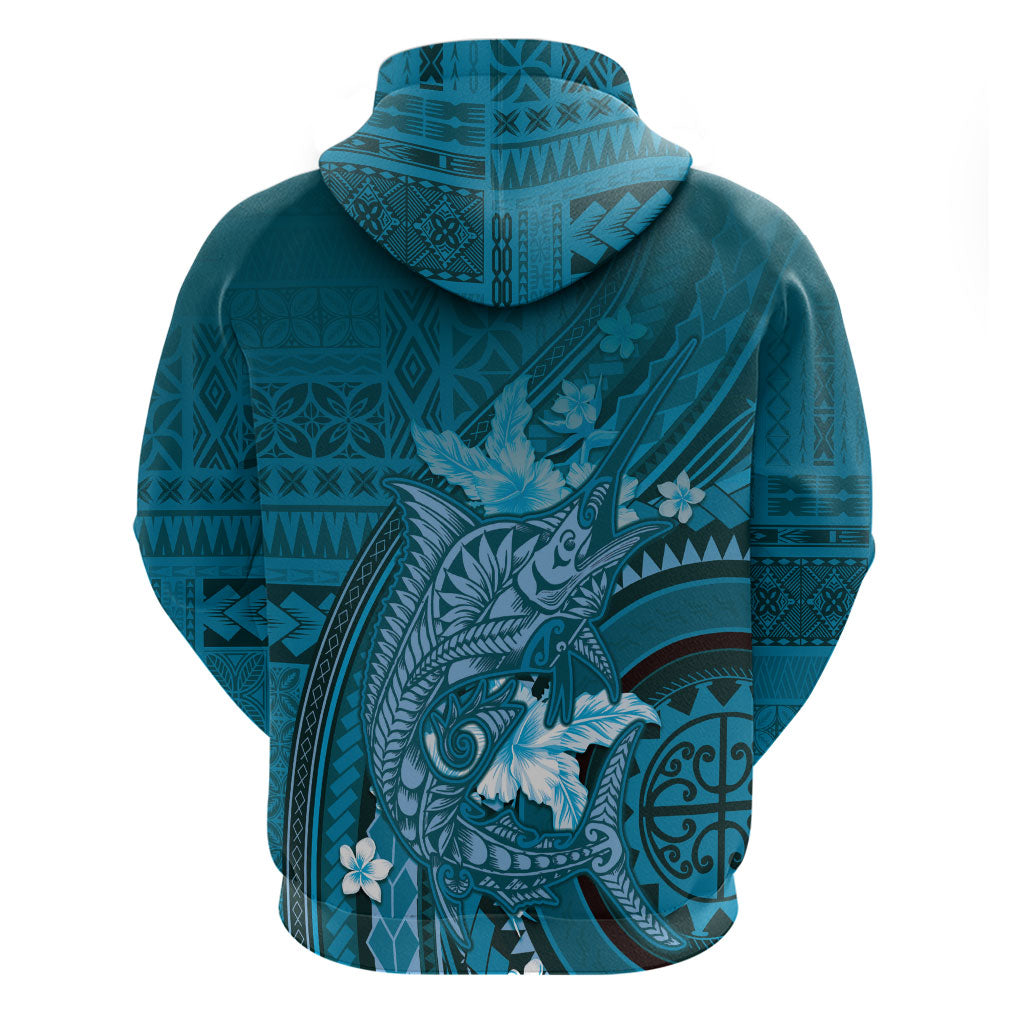 Samoa Tatau Marlin Hoodie With Siapo Motifs Teal LT05 - Polynesian Pride