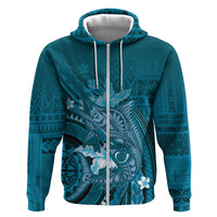 Samoa Tatau Marlin Hoodie With Siapo Motifs Teal LT05 Zip Hoodie Teal - Polynesian Pride