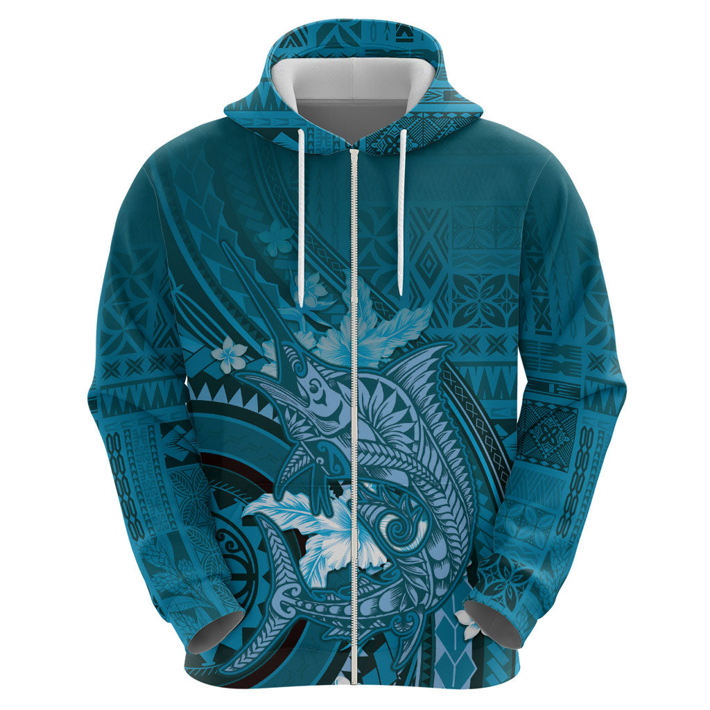Samoa Tatau Marlin Hoodie With Siapo Motifs Teal LT05 - Polynesian Pride