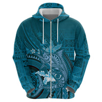 Samoa Tatau Marlin Hoodie With Siapo Motifs Teal LT05 - Polynesian Pride