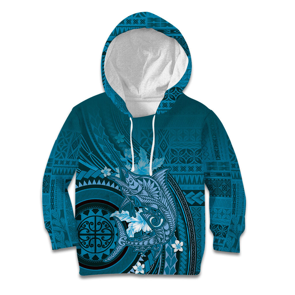 Samoa Tatau Marlin Kid Hoodie With Siapo Motifs Teal