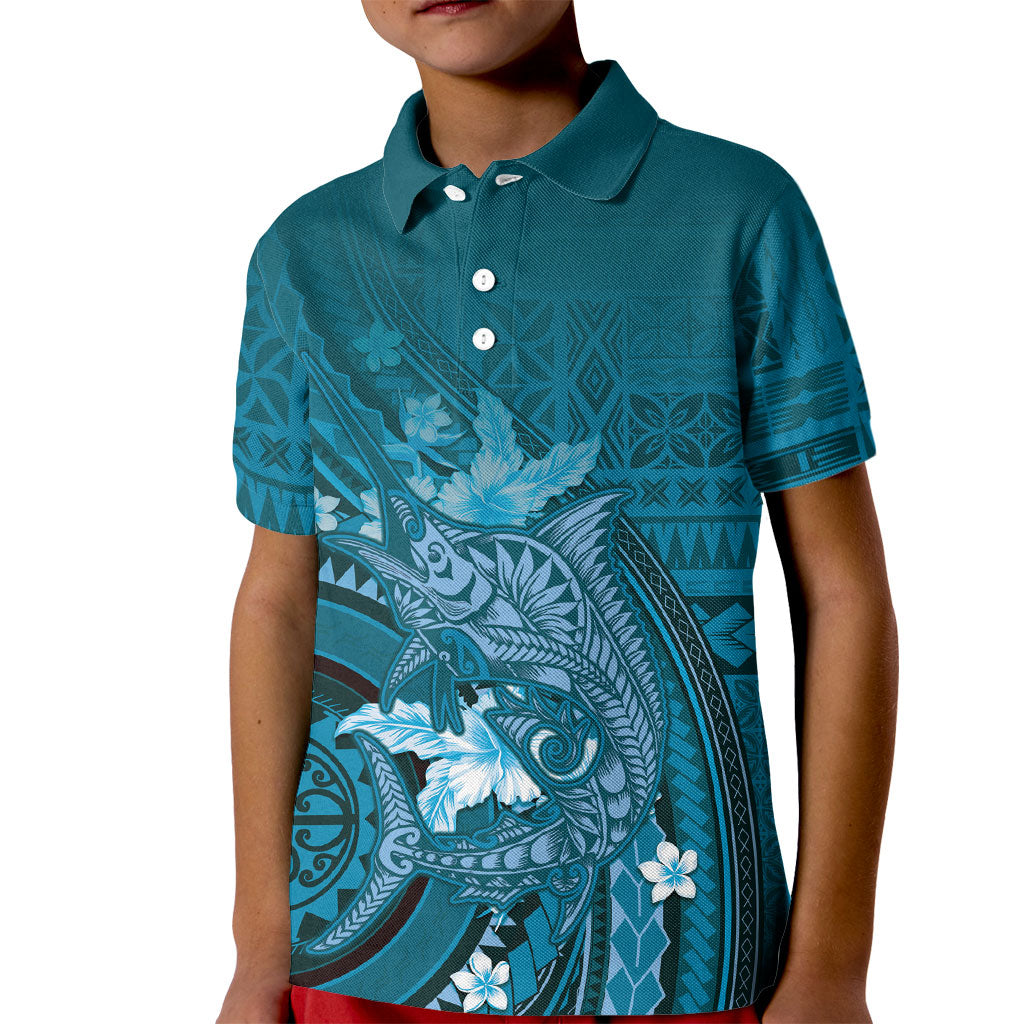 Samoa Tatau Marlin Kid Polo Shirt With Siapo Motifs Teal