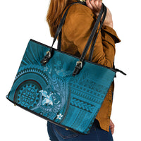 Samoa Tatau Marlin Leather Tote Bag With Siapo Motifs Teal