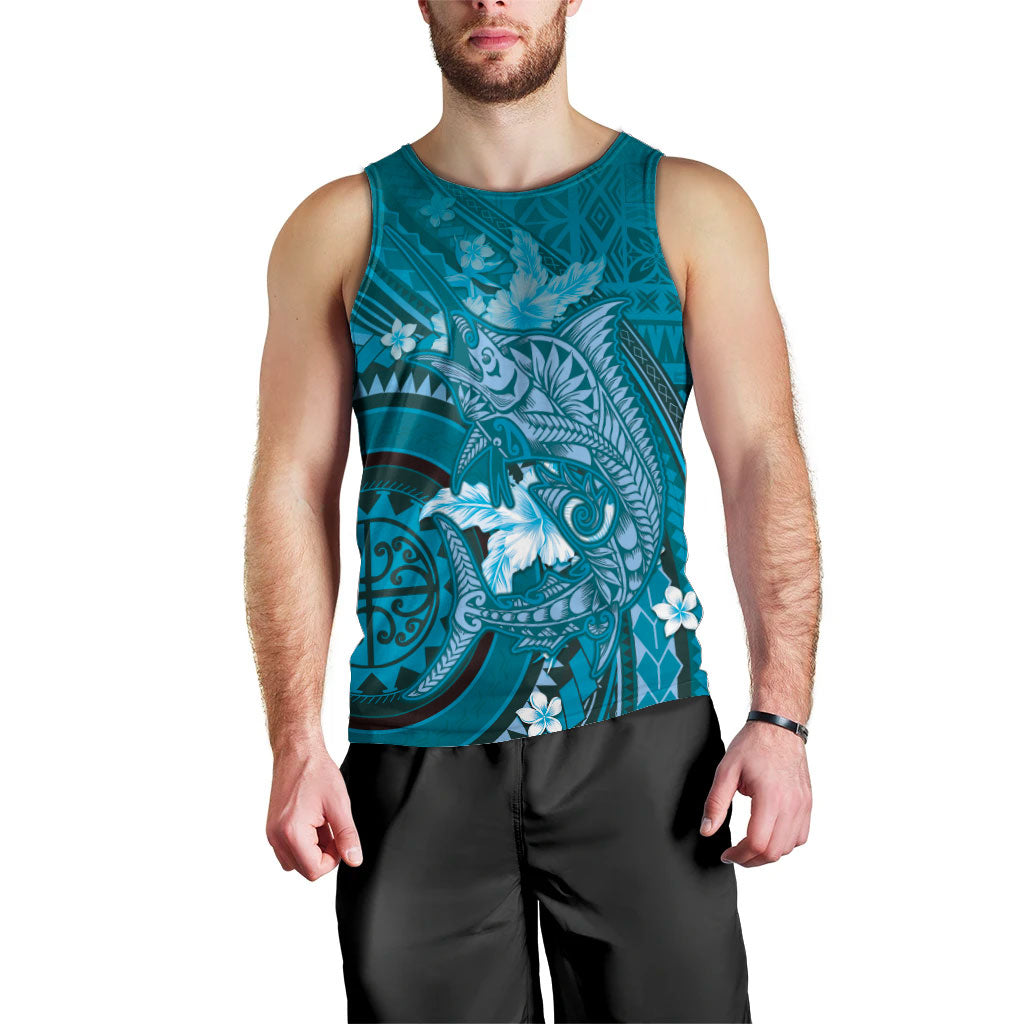 Samoa Tatau Marlin Men Tank Top With Siapo Motifs Teal