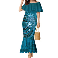 Samoa Tatau Marlin Mermaid Dress With Siapo Motifs Teal