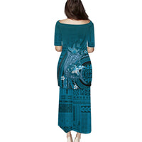Samoa Tatau Marlin Puletasi With Siapo Motifs Teal