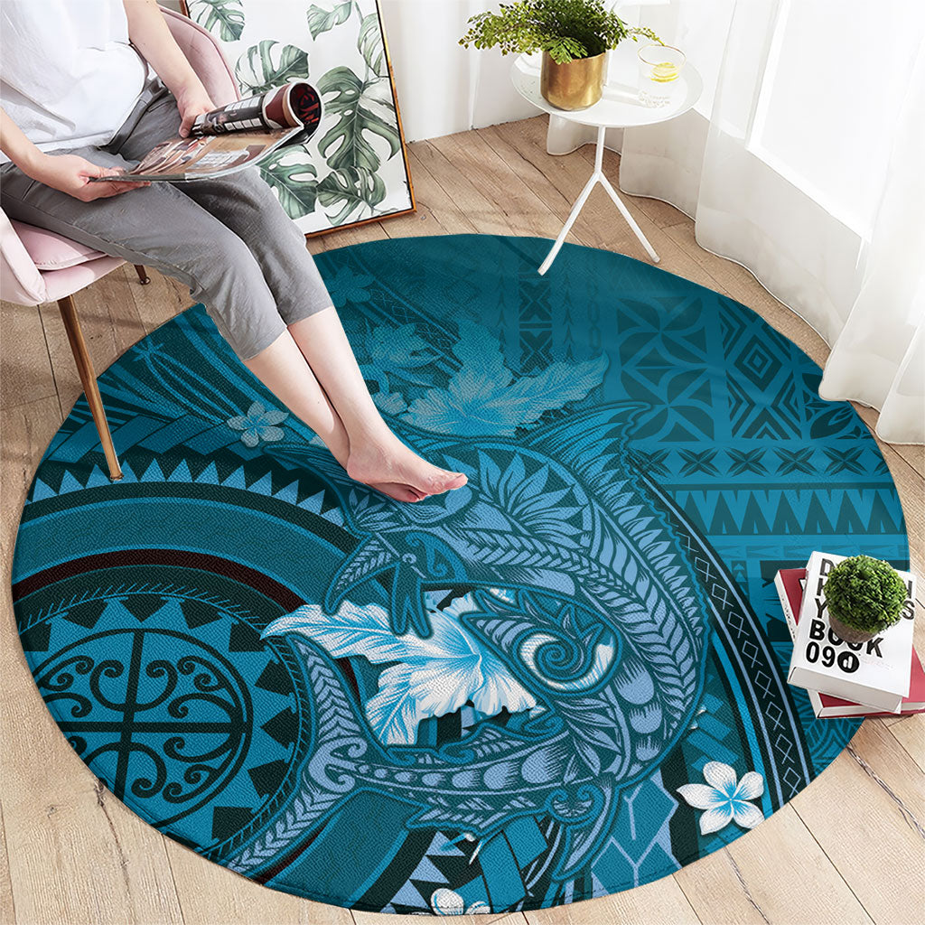 Samoa Tatau Marlin Round Carpet With Siapo Motifs Teal