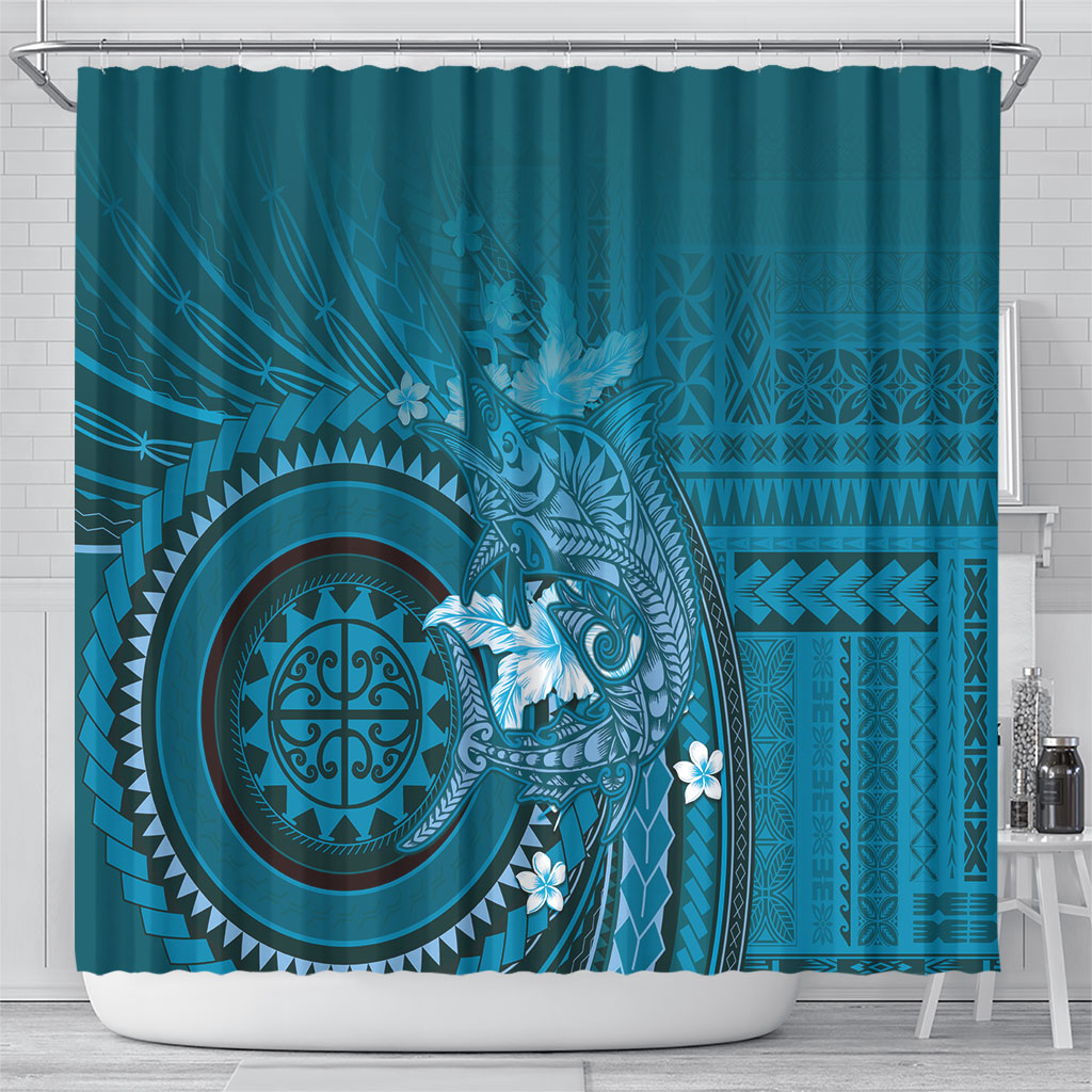 Samoa Tatau Marlin Shower Curtain With Siapo Motifs Teal