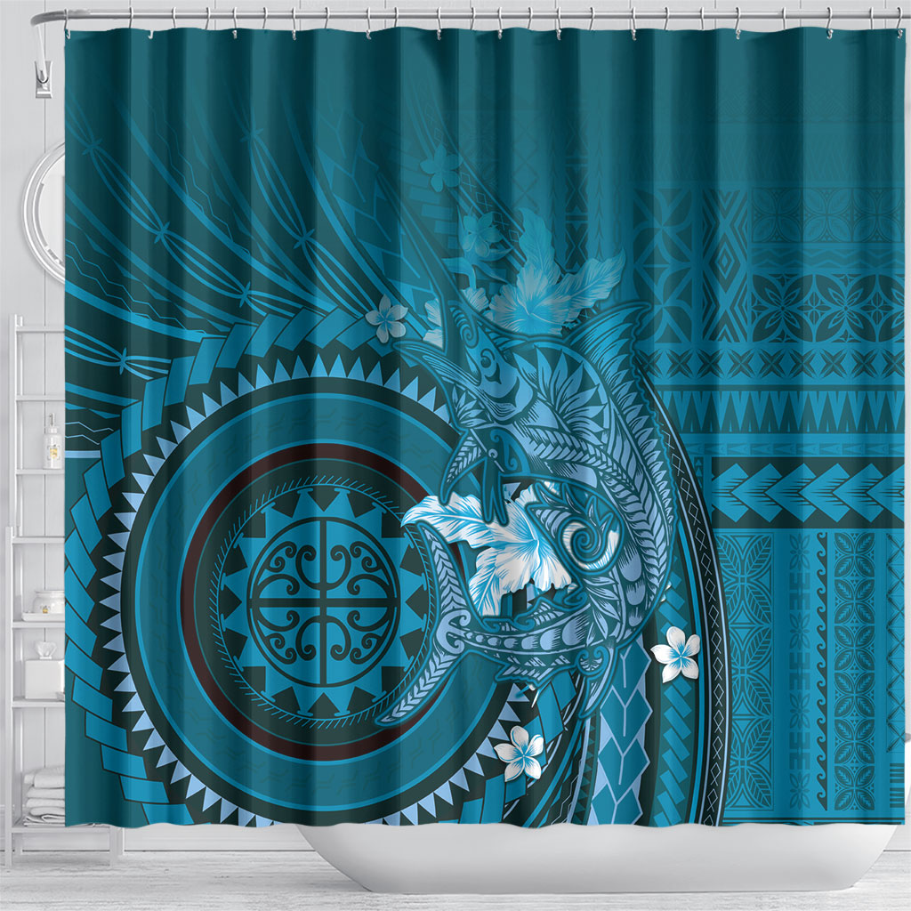 Samoa Tatau Marlin Shower Curtain With Siapo Motifs Teal