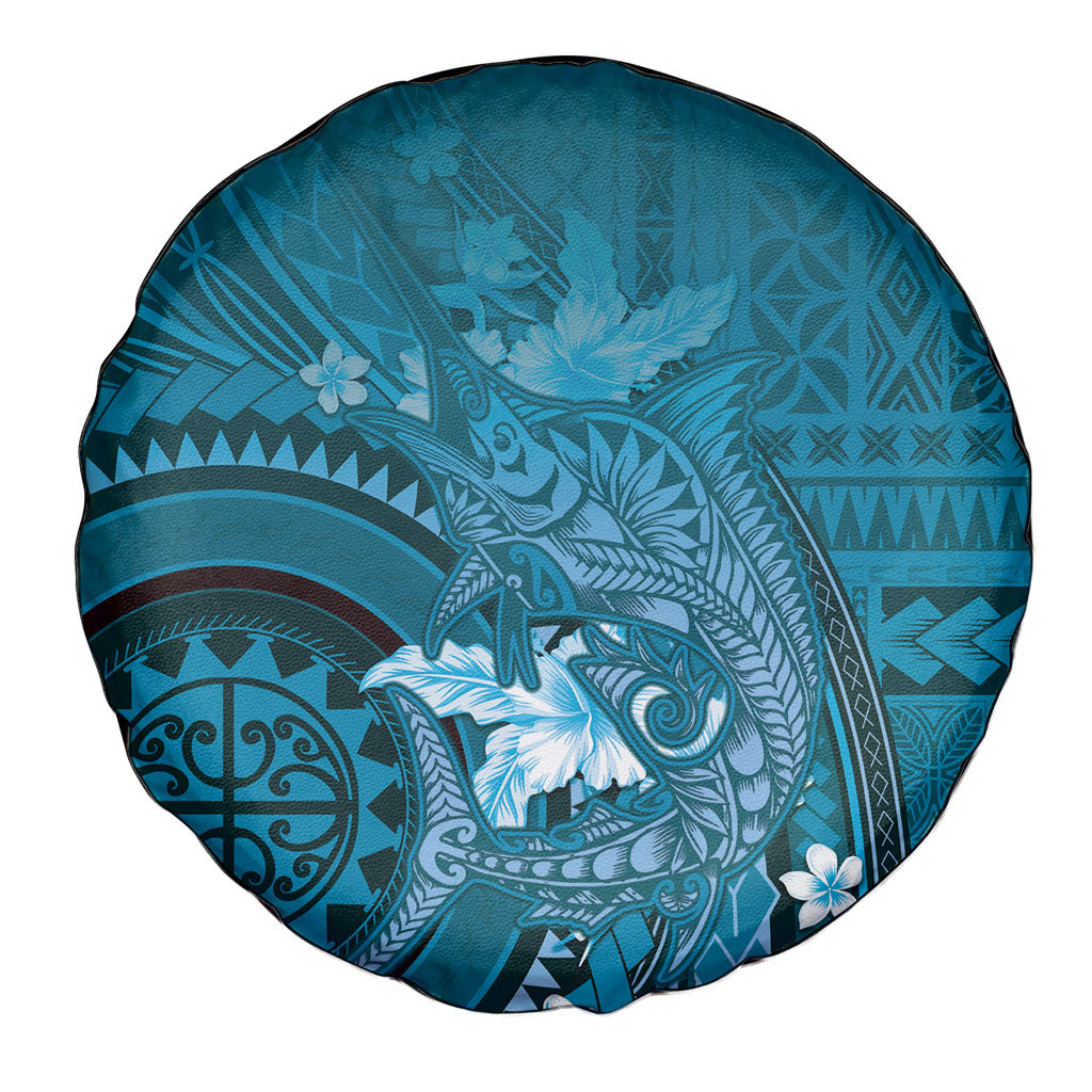 Samoa Tatau Marlin Spare Tire Cover With Siapo Motifs Teal
