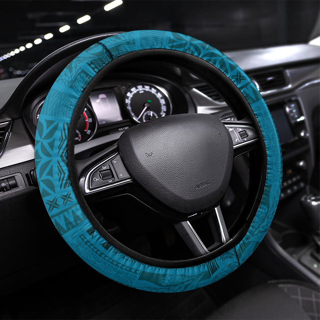 Samoa Tatau Marlin Steering Wheel Cover With Siapo Motifs Teal
