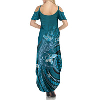 Samoa Tatau Marlin Summer Maxi Dress With Siapo Motifs Teal