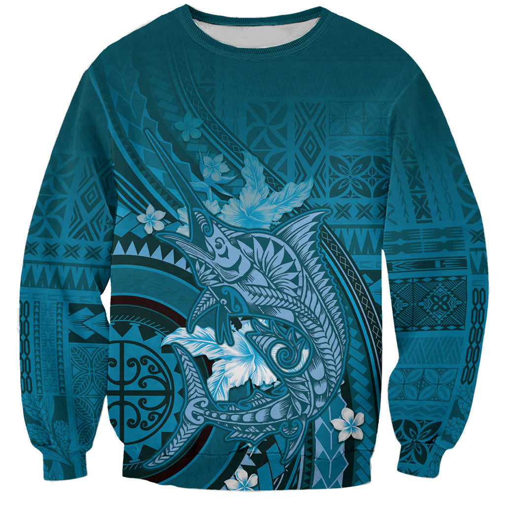 Samoa Tatau Marlin Sweatshirt With Siapo Motifs Teal