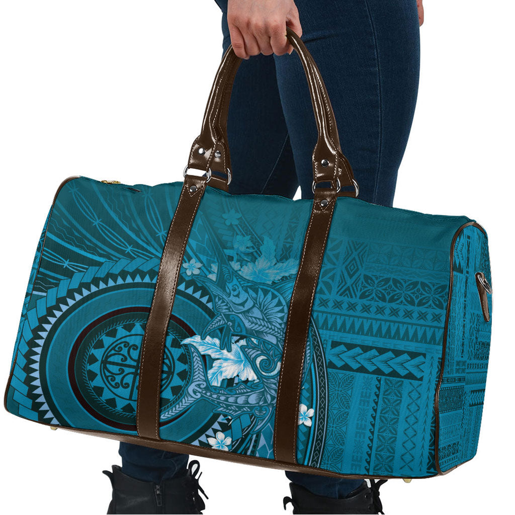Samoa Tatau Marlin Travel Bag With Siapo Motifs Teal LT05 - Polynesian Pride