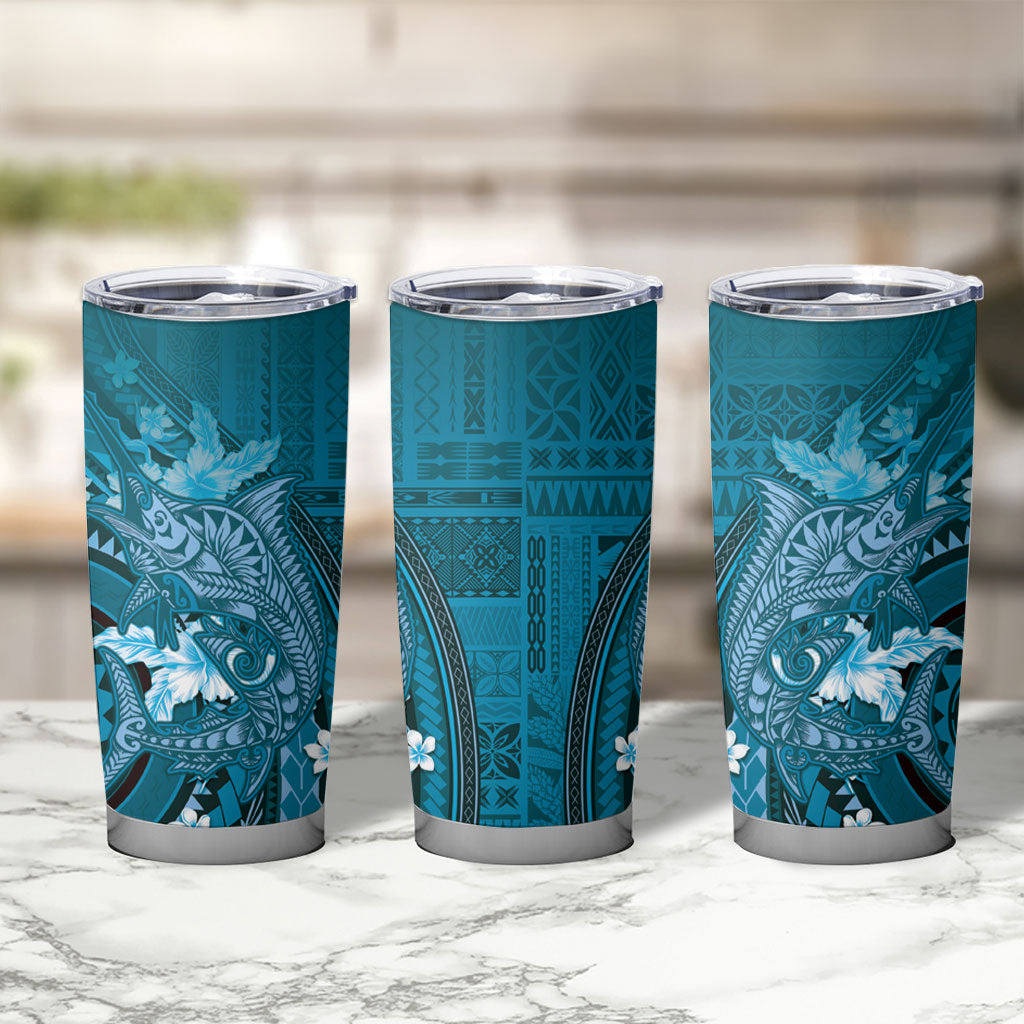 Samoa Tatau Marlin Tumbler Cup With Siapo Motifs Teal