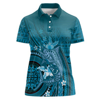 Samoa Tatau Marlin Women Polo Shirt With Siapo Motifs Teal LT05 Female Teal - Polynesian Pride