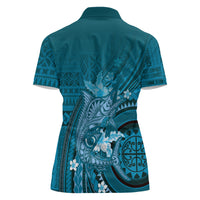 Samoa Tatau Marlin Women Polo Shirt With Siapo Motifs Teal LT05 - Polynesian Pride