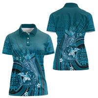 Samoa Tatau Marlin Women Polo Shirt With Siapo Motifs Teal LT05 - Polynesian Pride