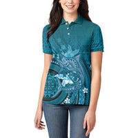 Samoa Tatau Marlin Women Polo Shirt With Siapo Motifs Teal LT05 - Polynesian Pride