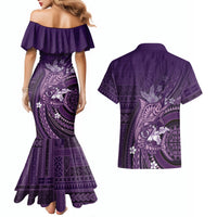 Samoa Tatau Marlin Couples Matching Mermaid Dress and Hawaiian Shirt With Siapo Motifs Violet LT05 - Polynesian Pride
